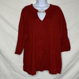 Lane Bryant (22/24) Red V- Neck Pullover Short Sleeve Sweater